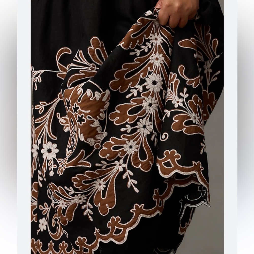 anthropologie midi  Black and Brown Embroidered Skirt - Picture 3 of 10